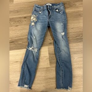 Abercrombie & Fitch Distressed Skinny Jeans with Floral Embroidery